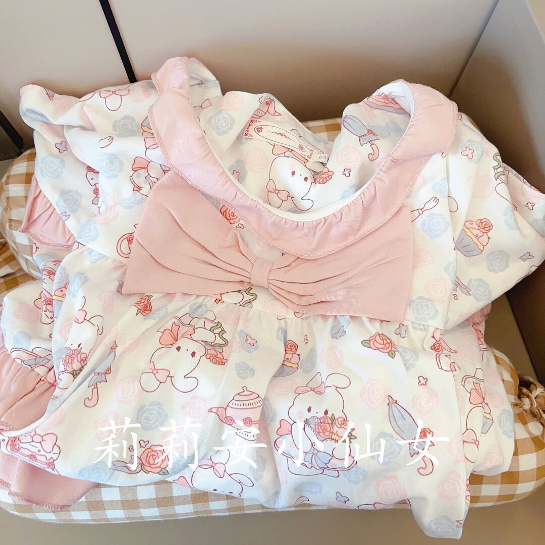 cute cake rabbit nightdress for women summer new ins style japanese style sweet cartoon can be outerwear dress pajamas