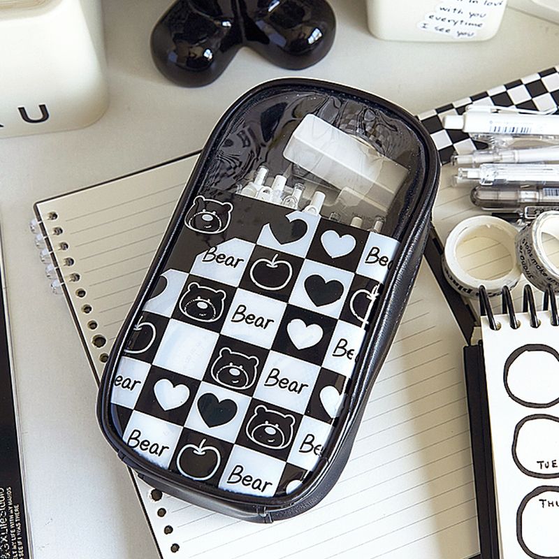 Korean Style Chessboard Grid Large Capacity Pencil Case Mori Style Student Good-looking Pencil Bag Big Simple Opening New Pencil Box