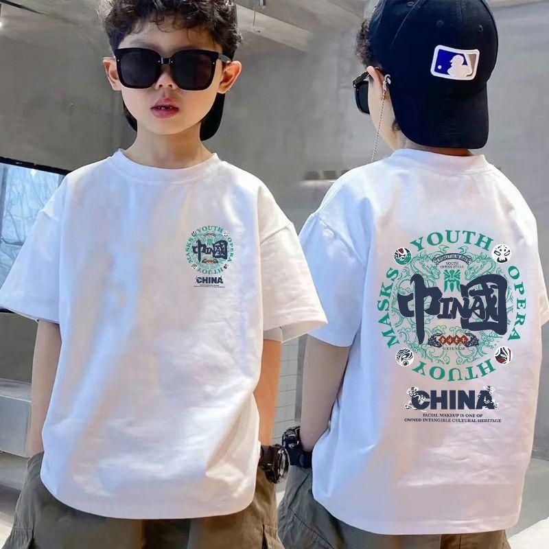 boys‘ cotton stitching chinese style short sleeve t-shirt children‘s summer clothing loose round neck bottoming shirt trendy top