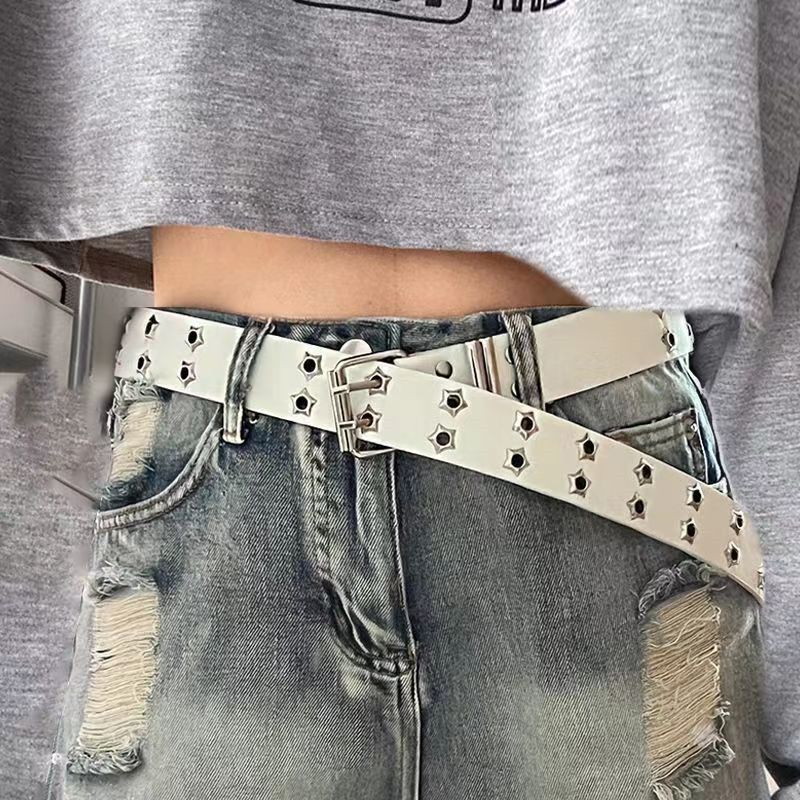 xingx porous american wide belt female 2023 new pant belt punk rock nightclub personality y2g belt white