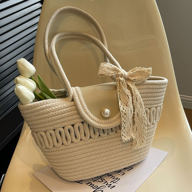 this year‘s popular french style straw woven bag 2024 hand-woven bag beach bag niche retro pastoral style handbag