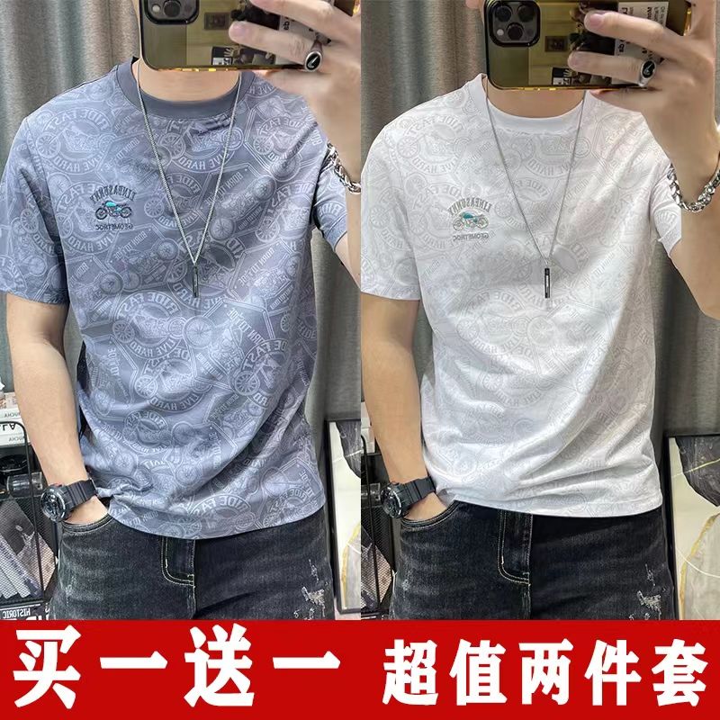 short sleeve t-shirt men‘s 2023 summer new pure cotton printed half sleeve t-shirt men‘s slim half sleeve cotton t-shirt top