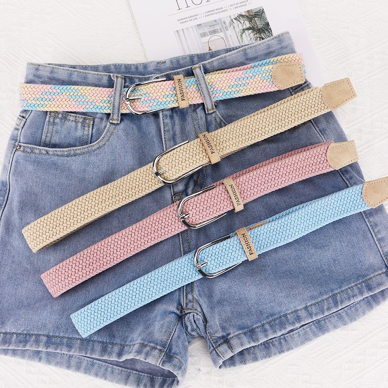 punch-free belt women‘s all-matching jeans canvas belt woven elastic stretch pin buckle student lazy woven belt