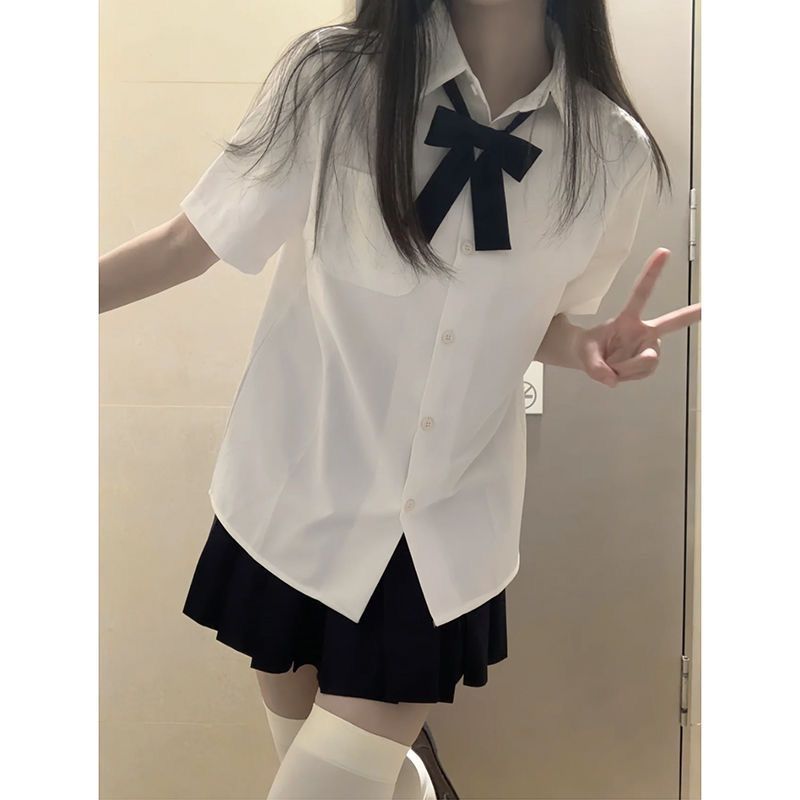 japanese jk uniform shirt short sleeve basic slimming versatile college style summer new class clothes pleated skirt suit