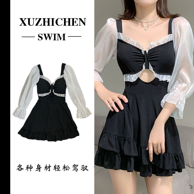 2023 new popular swimsuit female hot spring conservative fairy style dress style covering belly thin student ins style