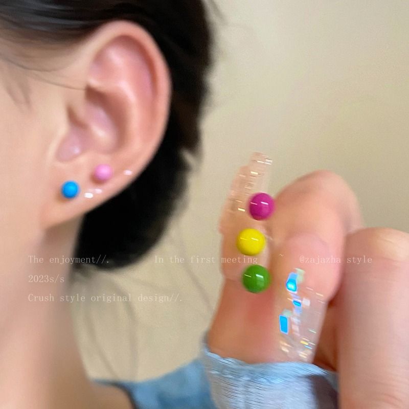 colorful beanie drip glazed earings set female simple and compact high sense all-match internet influencer earrings sterling silver needle earrings