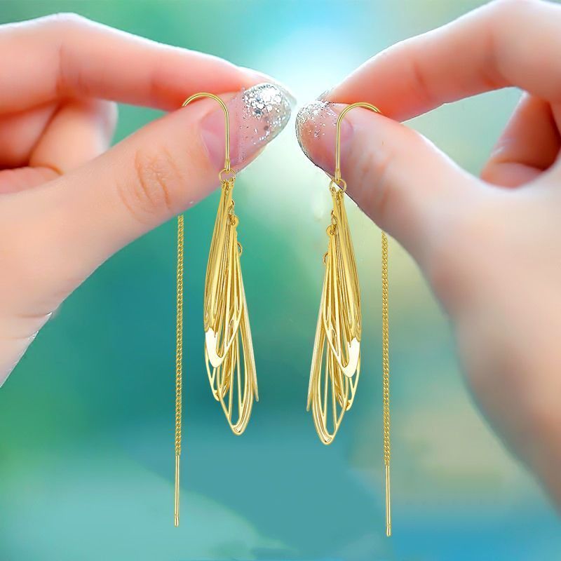 sterling silver earrings suitable for round faces tassel earrings 2023 new trendy face-looking internet influencer ear line unique earrings