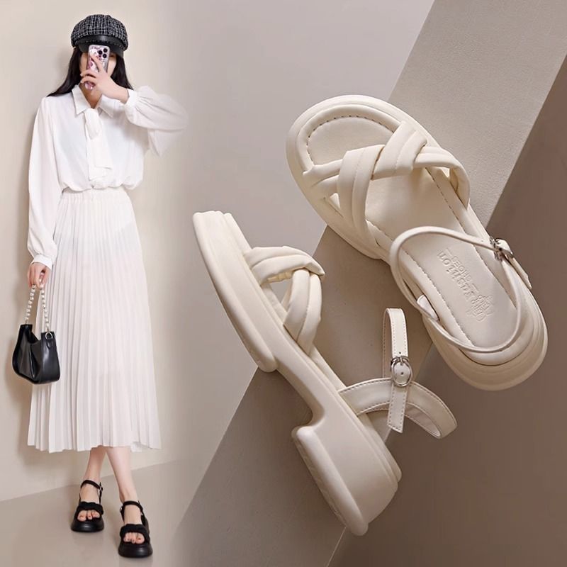 thick-soled droppings sports sandals 2023 new summer buckle muffin beach sandals women‘s skirt