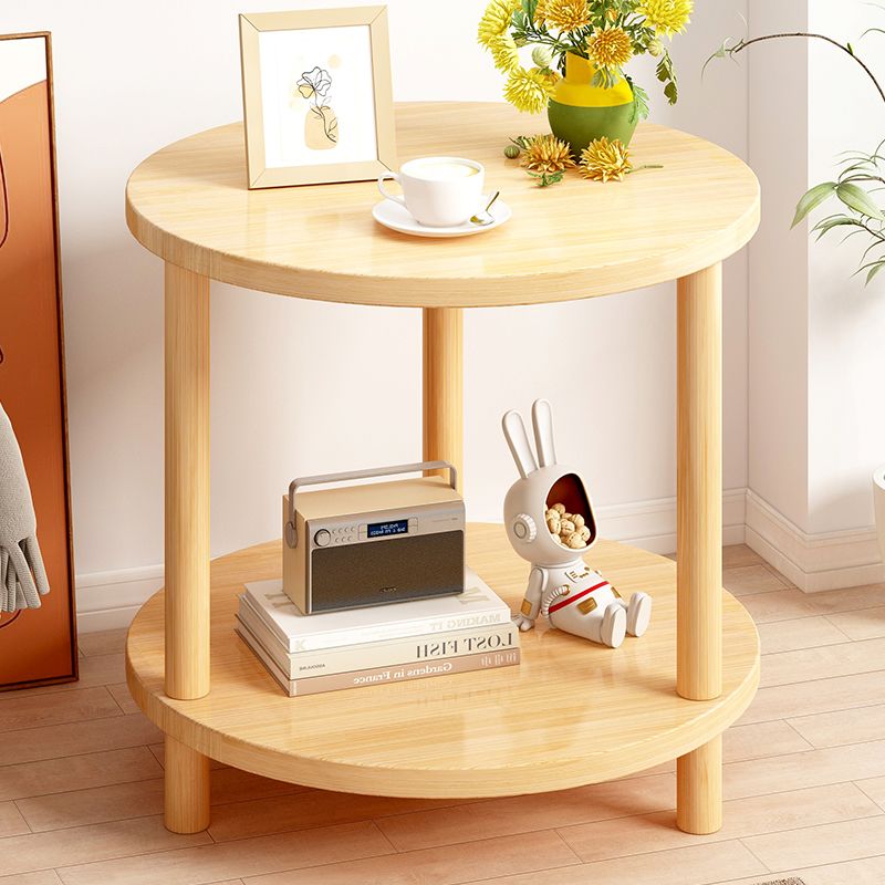 solid wood coffee table two-layer small round table simple home balcony mini sofa side table simple small bedside table