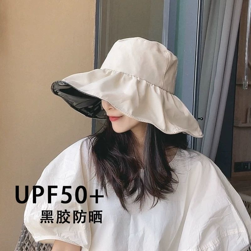 shopkeeper recommend! black glue uv sun protection hat female summer cover face sun bucket hat big brim uv protection sun hat