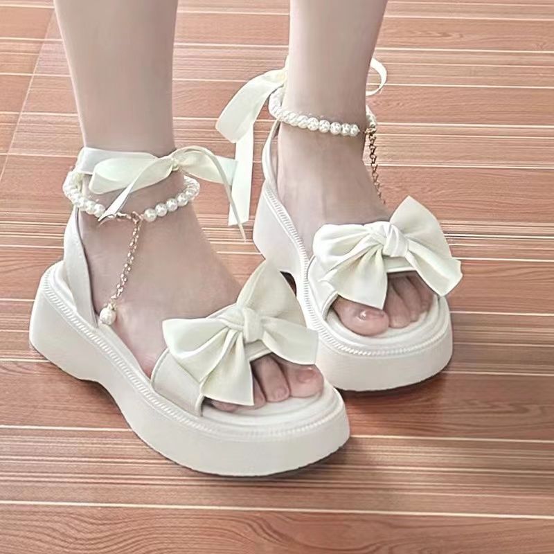 korean style princess holiday sandals women‘s summer 2023 new bow platform fairy style dress roman shoes