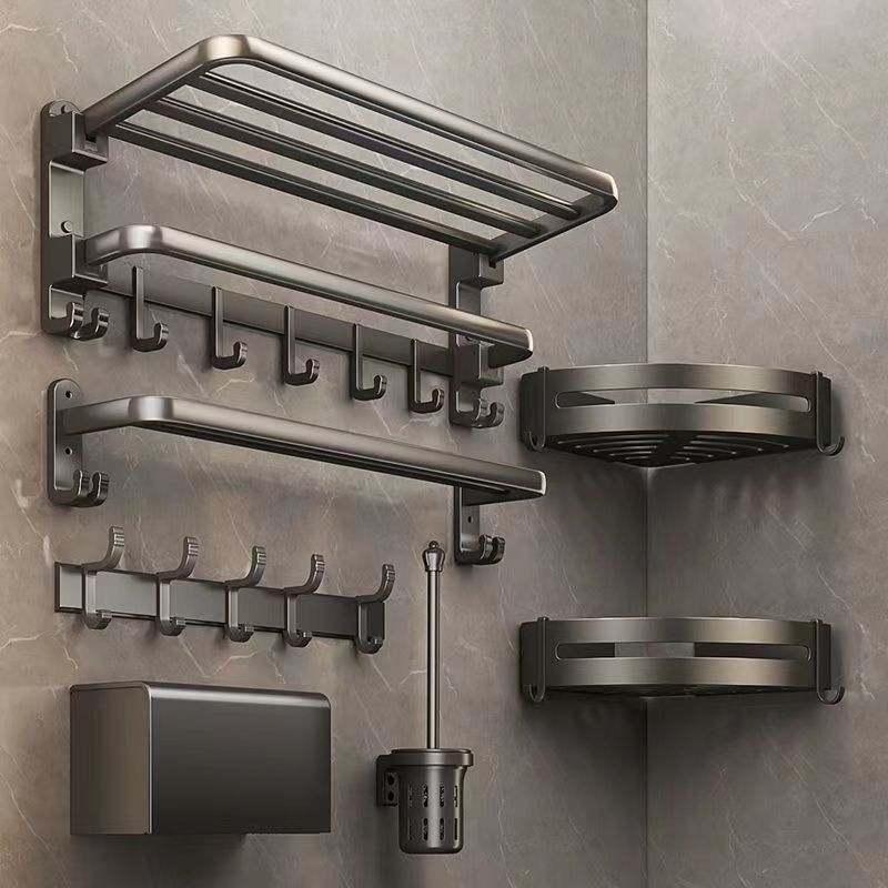 gun gray punch free towel rack bathroom space aluminum towel rod toilet rack wall hanging bathroom sanitary