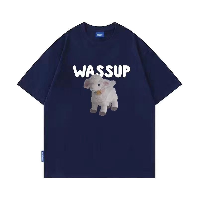 wassup short sleeve new cute sheep printed cotton short sleeve men‘s and women‘s loose leisure all-matching half sleeve t-shirt top