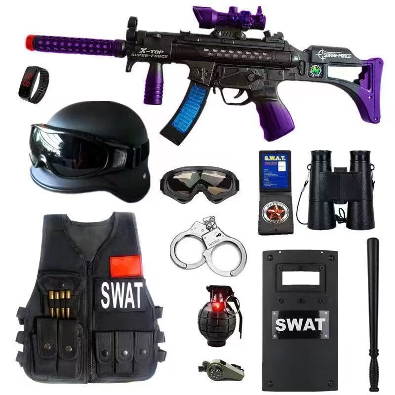 children‘s police toy gun suit special forces performance clothes toy gun black  sheriff chicken eating full set equipment