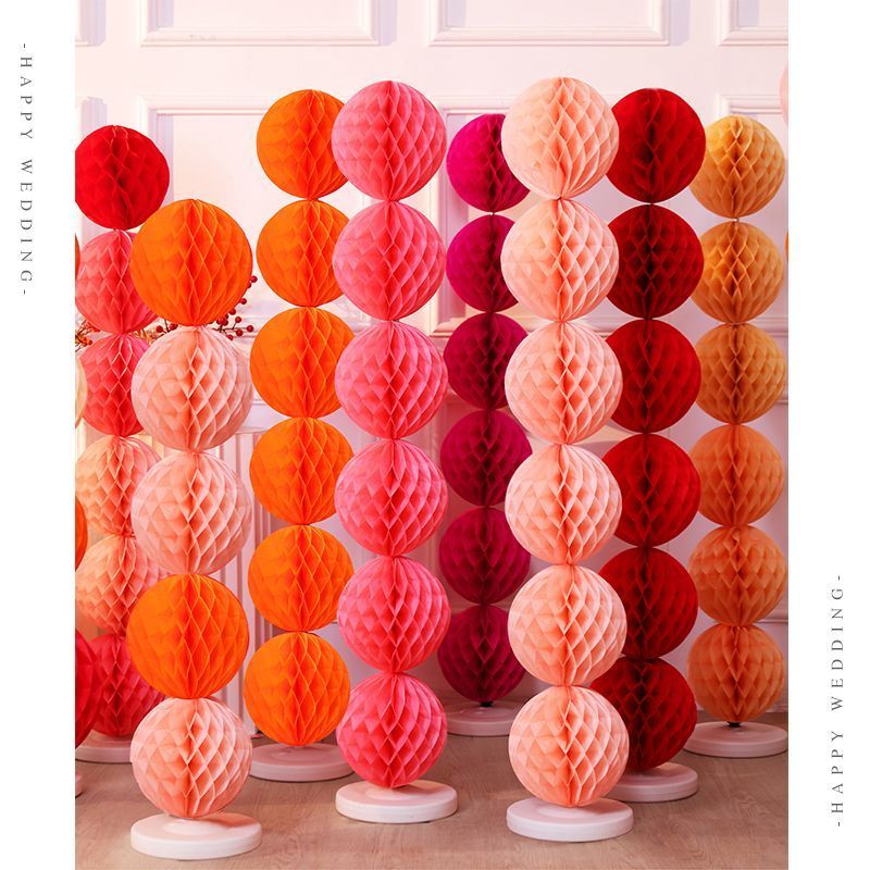 Honeycomb Ball Column Wedding Chinese Lantern Wedding Room Decoration Layout Bride Photo Props Big Chinese Character Xi Background Wall Latte Art