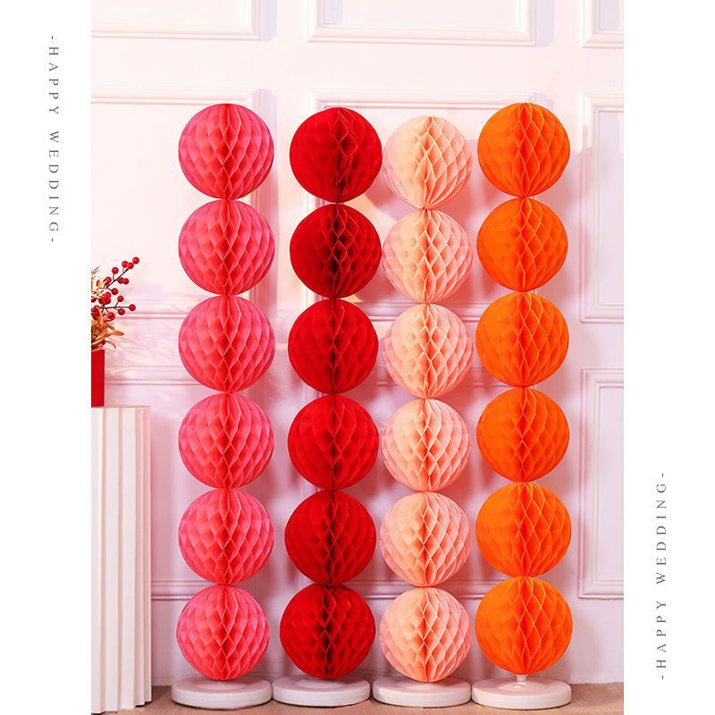 Honeycomb Ball Column Wedding Chinese Lantern Wedding Room Decoration Layout Bride Photo Props Big Chinese Character Xi Background Wall Latte Art