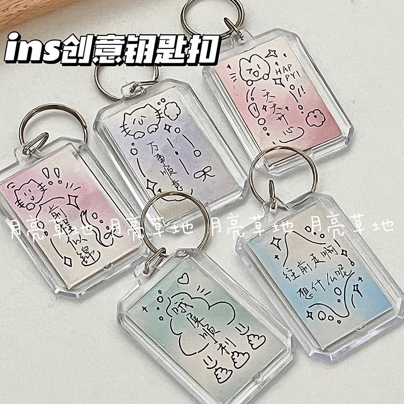 INS Cartoon Creative Keychain Blessing Quotation Can Love Meaning Key Chain Handbag Pendant Student Small Gift