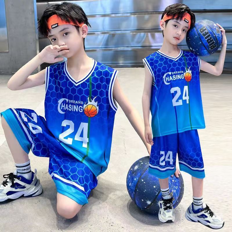 sports style suit children‘s sleeveless tank top shorts handsome jersey junior breathable quick-drying boys summer team uniform