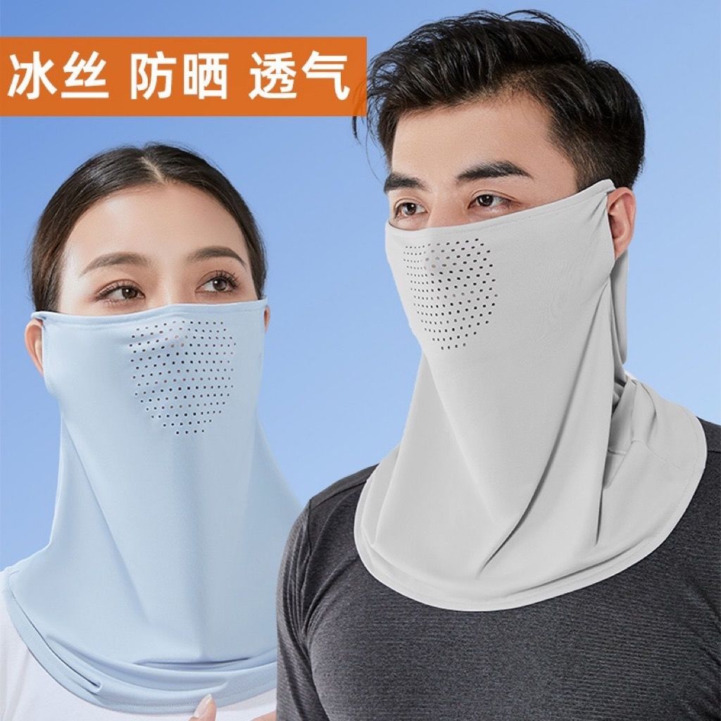 ear-hanging sunscreen mask new men‘s bandana thin ice silk cover full face one-piece veil outdoor riding face towel for women
