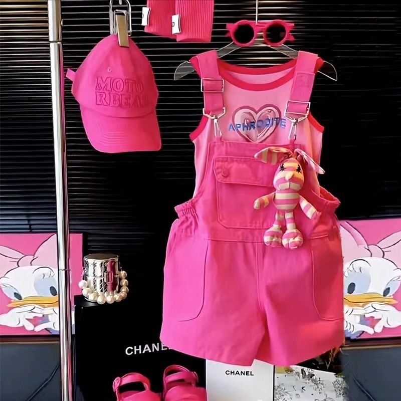 girls‘ overalls suit summer 2024 new summer fashionable dopamine girls wear children‘s shoulder strap shorts