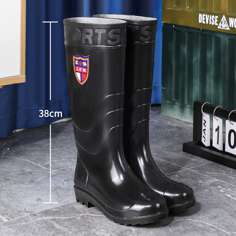 men‘s rain boots knee-high rain boots tendon bottom rain shoes non-slip wear-resistant mid-calf waterproof boots construction site kitchen car wash rubber shoes