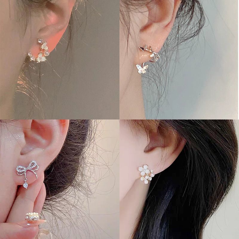 special cat soft tomr pearl flower ear clip mosquito coil ear clip non-piercing ear clip flower ear studs plate eardrops earrings