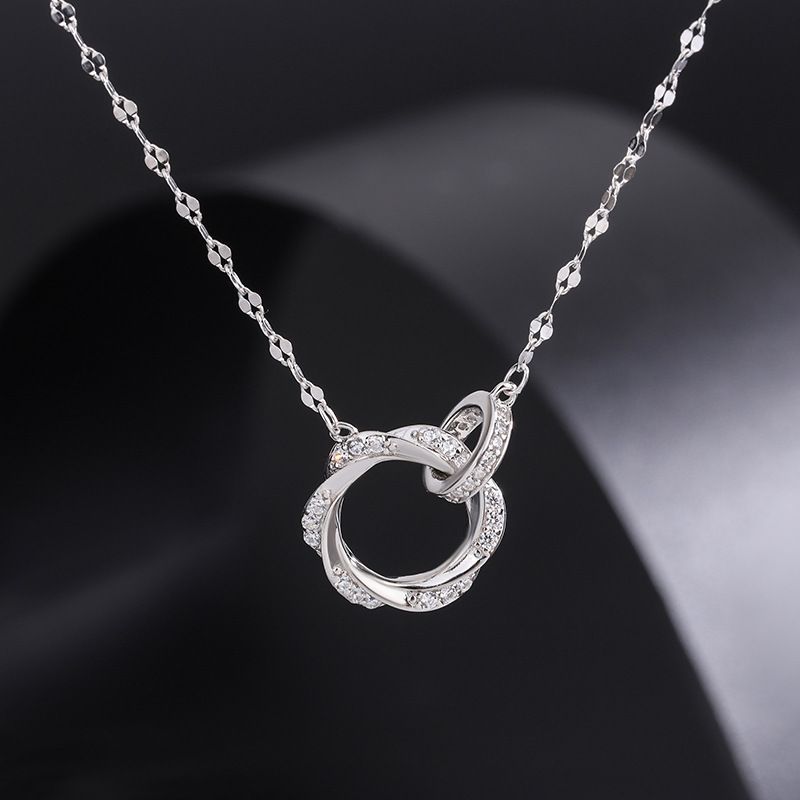 s999 sterling silver mobius strip necklace women‘s double ring pendant niche clavicle chain advanced ins valentine‘s day gift