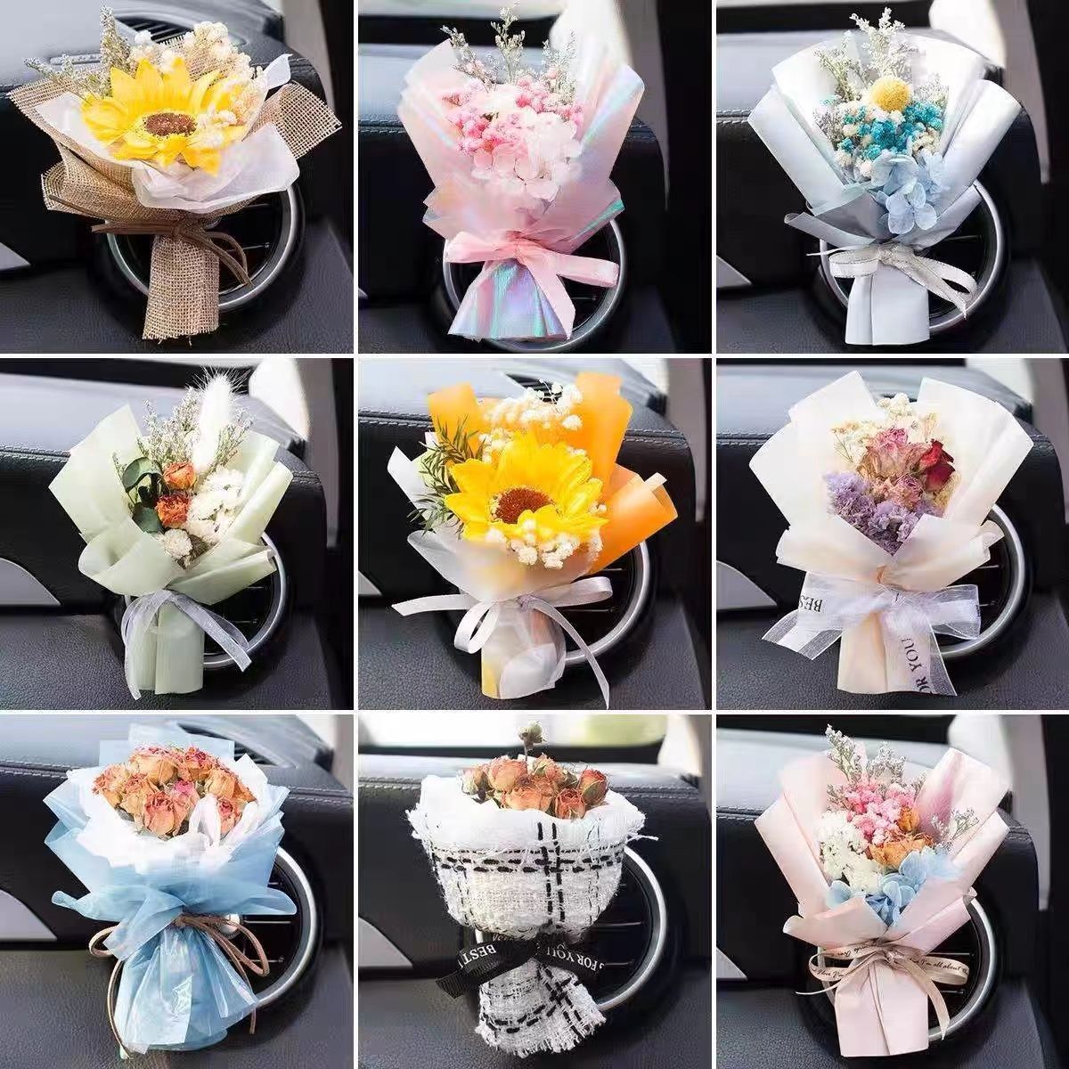 car aromatherapy air conditioner air outlet decoration creative preserved fresh flower dried bouquet car perfume decoration car fragrance clip