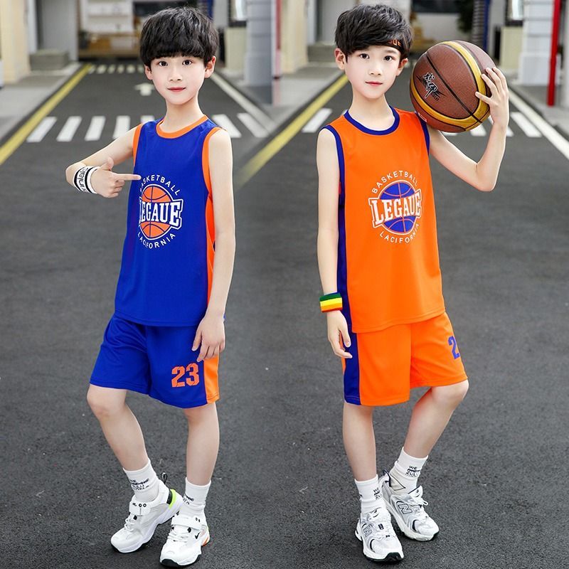 children‘s summer jersey sportswear suit medium and large boys vitality sleeveless tank top shorts team uniform breathable quick-drying