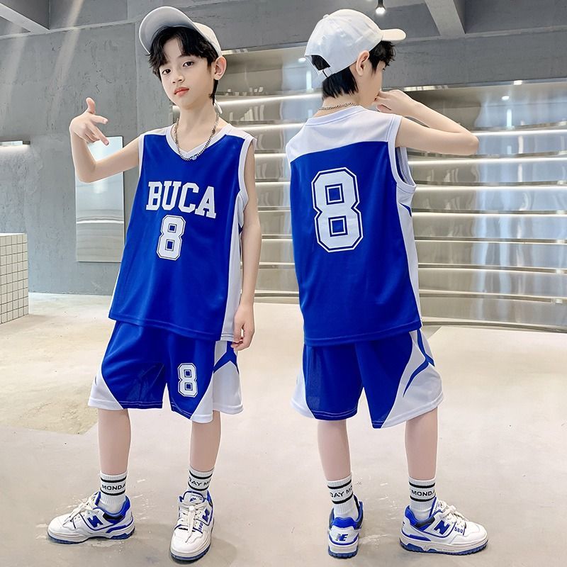 junior children‘s thin sleeveless summer wear breathable sports suit cool boy team uniform jersey vest quick-drying shorts