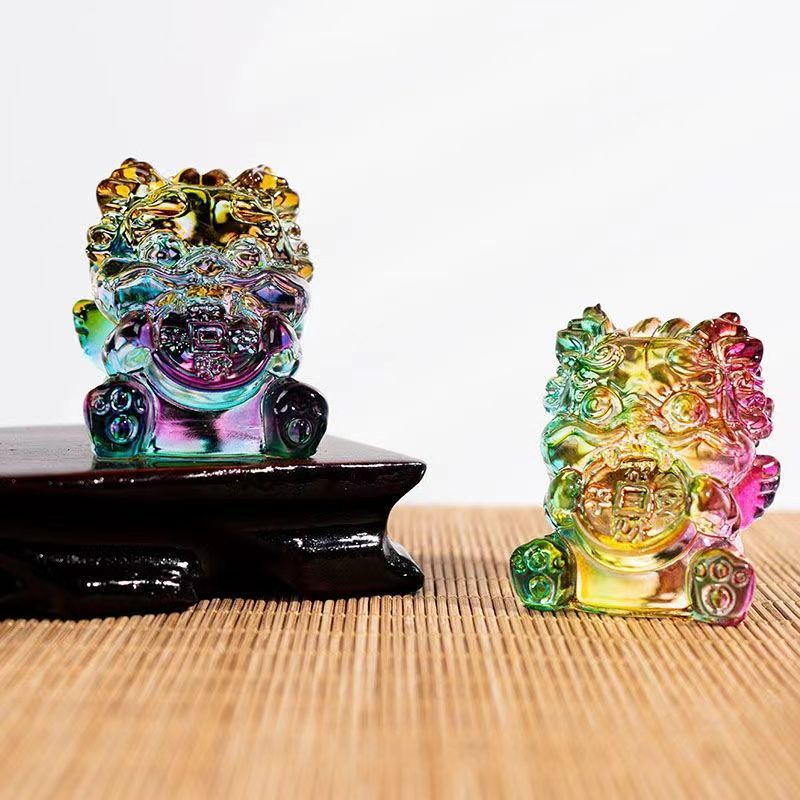 crystal golden yellow colorful swallowing gold beast home decoration opening gift glass craft office decoration