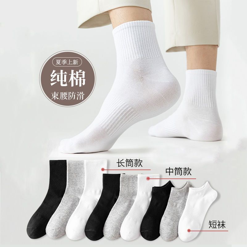 Solid Color Cotton Sock Autumn and Winter Thickening Men's Mid-Calf Ins Trendy Sports Ankle Socks All-Matching Breathable Sweat Absorbing Stink Prevent Socks