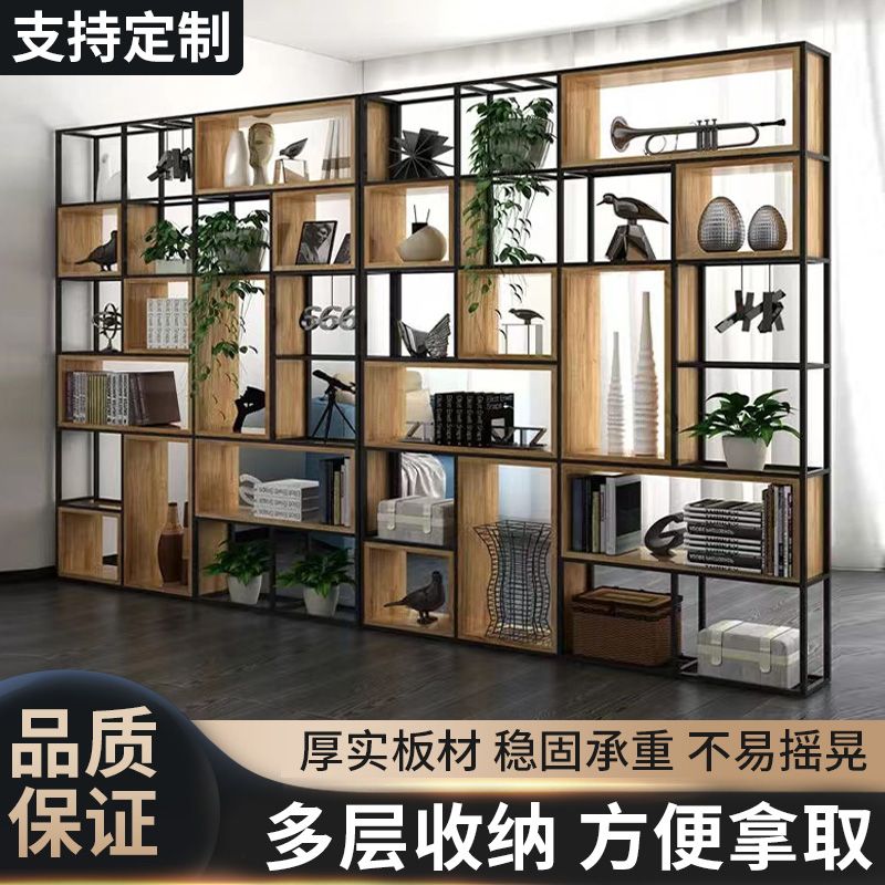 american-style storage rack office partition display stand floor multi-layer bookshelf living room solid wood screen iron storage rack