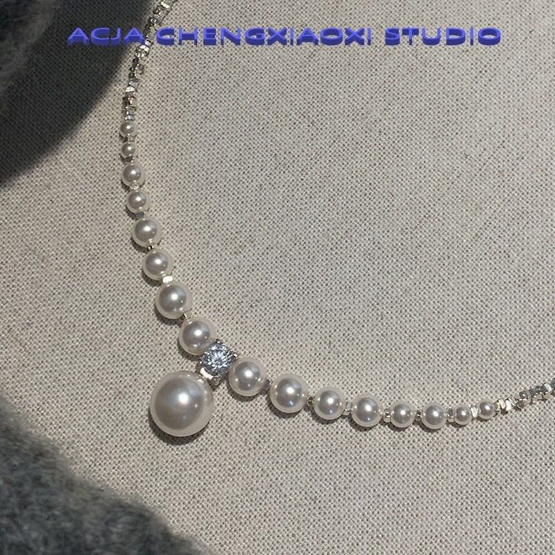 acja xiaohongshu same style s925 sterling silver small pieces of silver shijia pearl necklace for women light luxury minority clavicle chain neck chain