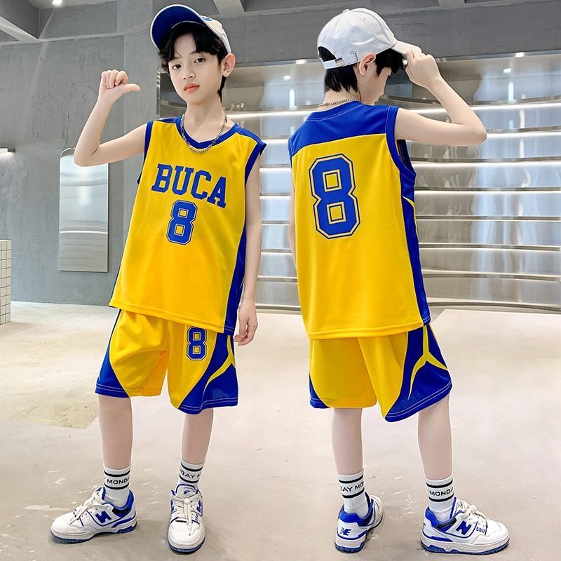 jersey handsome sleeveless sports suit cool children boys‘ summer vest shorts team uniform breathable quick-drying