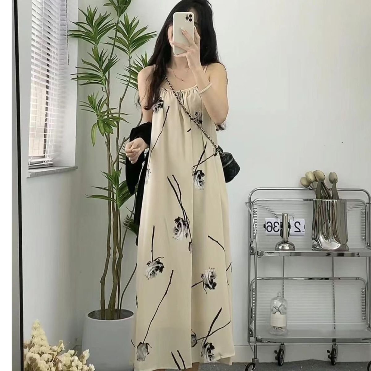 maternity dress long fashion korean style ink painting printing dress pregnant women‘s outer wear belly cover does not show off suspender dress