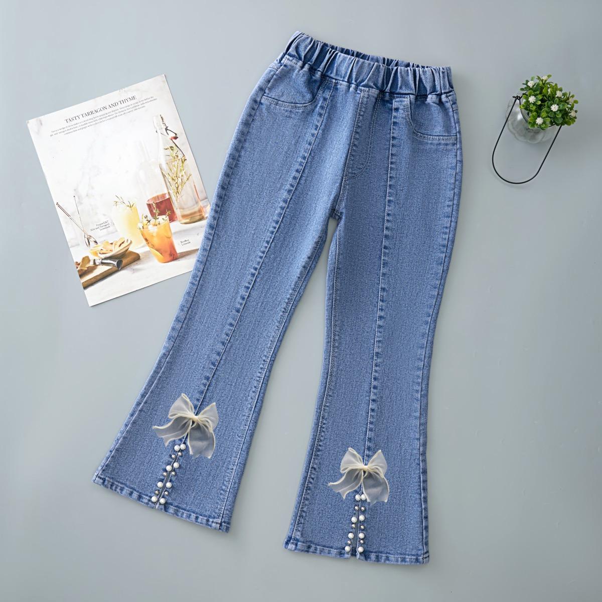 Girls' Jeans Children's Trousers Bell-Bottom Pants Spring and Autumn Medium and rge Children's Casual Baby Long Pants Thin New