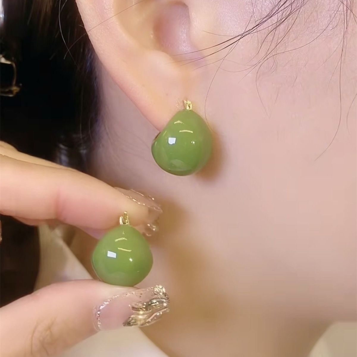 s925 silver avocado color ear clip female online influencer light luxury minority design sense earrings refreshing stylish high-grade earrings