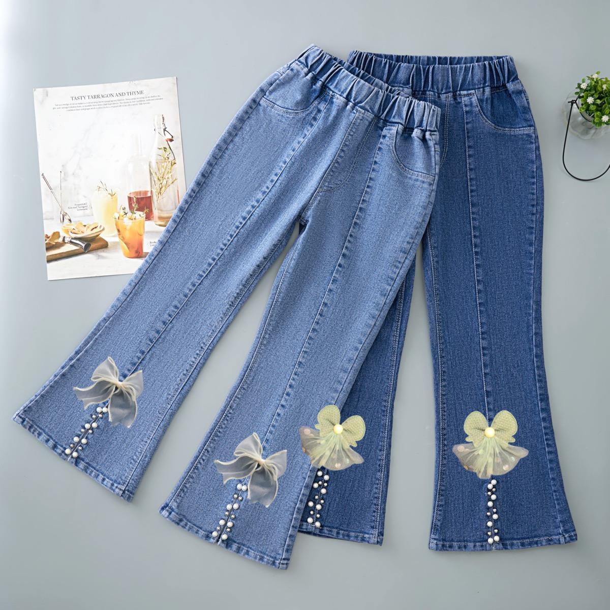 Girls' Jeans Children's Trousers Bell-Bottom Pants Spring and Autumn Medium and rge Children's Casual Baby Long Pants Thin New