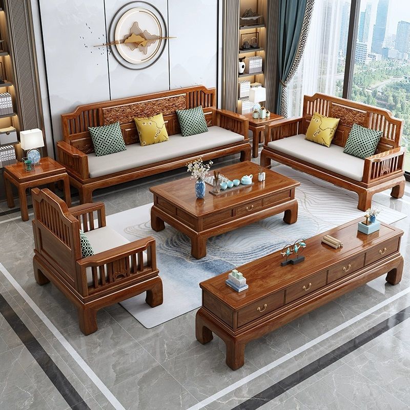 chinese classical high-end antique sofa medium and small apartment living room ming and qing carved removable washable gold rosewood sofa