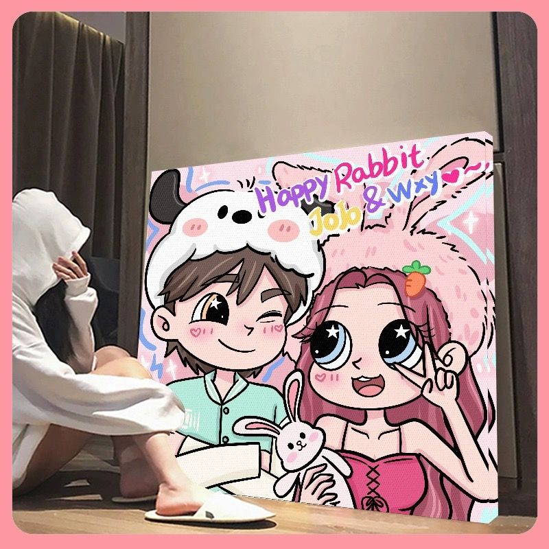 internet celebrity custom painting canvas star butterfly princess couple girlfriends art class frameless painting comic cartoon to print