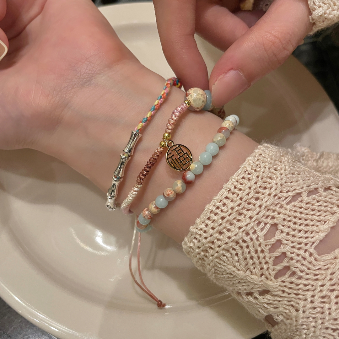 student vintage bracelet new chinese style bamboo joint woven beads bracelet women‘s retro graceful online influencer girlfriends carrying strap 【