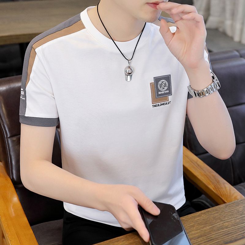 brand men‘s high-end cotton short sleeve t-shirt round neck korean fashion youth short sleeve men‘s slim fit summer tops