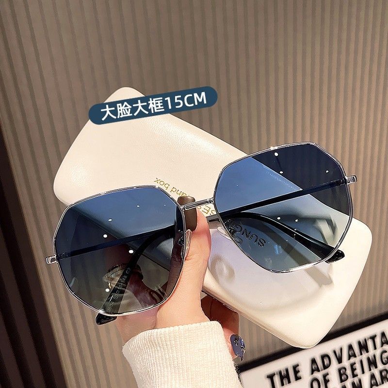 transparent blue polarized light sunglasses men‘s polygon metal driving sunglasses korean style trendy seaside travel glasses women