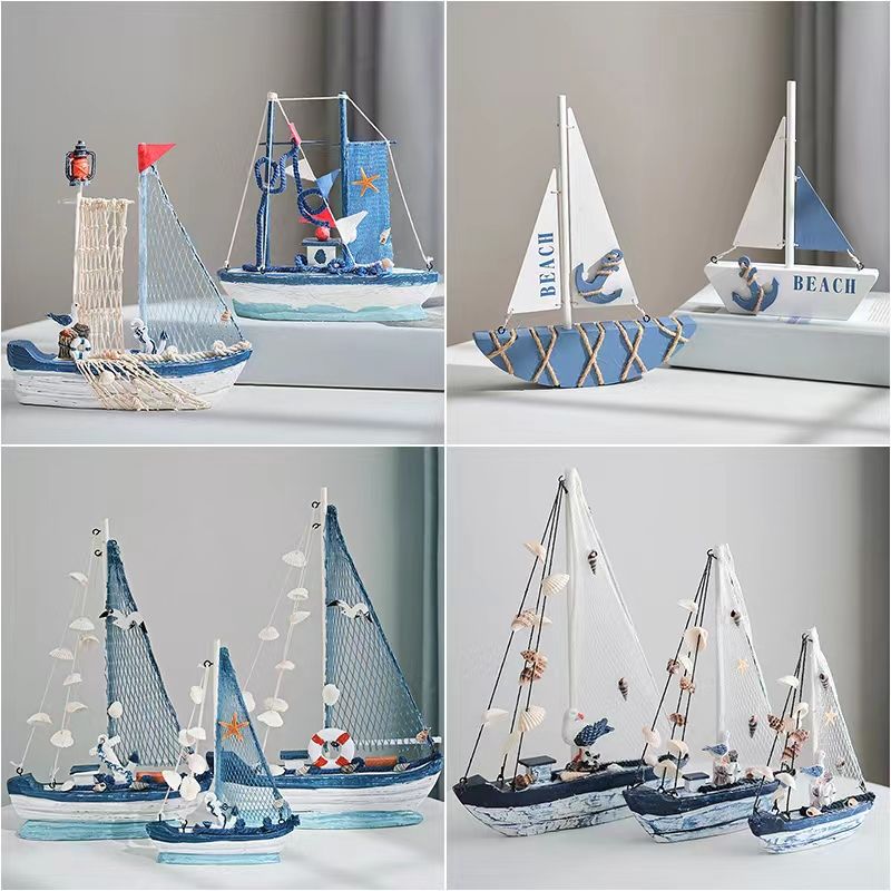 mediterranean sailing model decoration wooden boat craft boat shooting props home decoration seaside ji gift