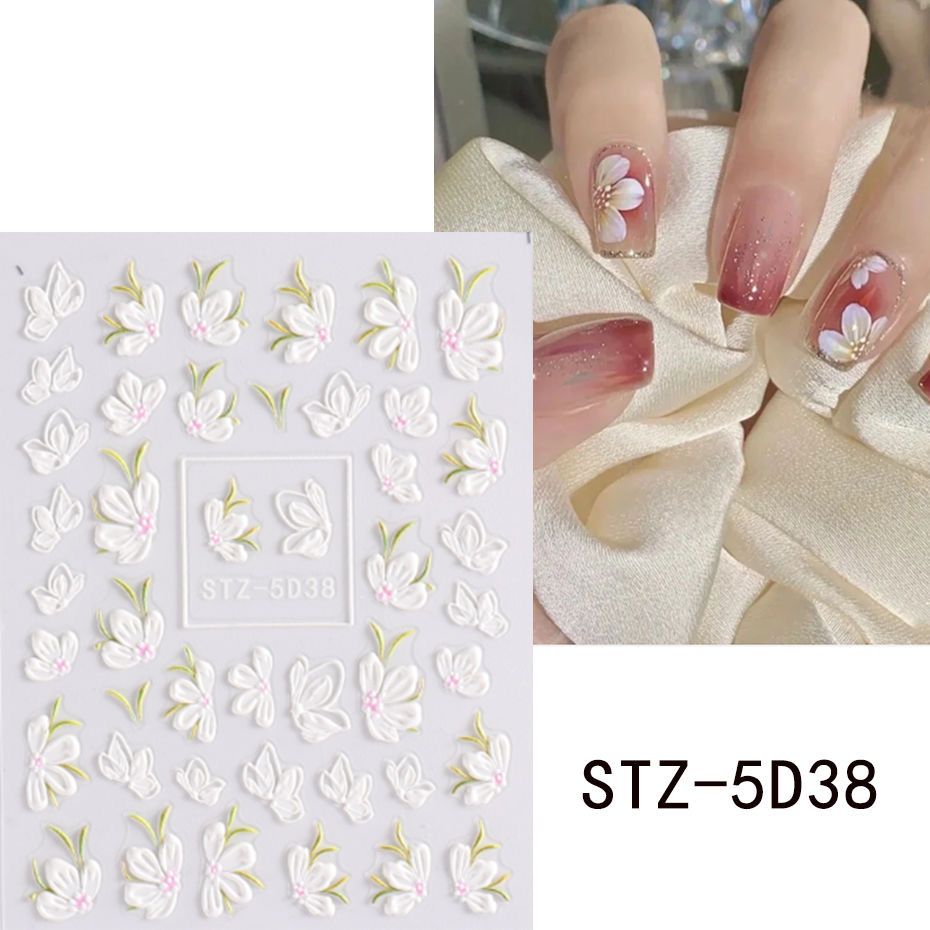 ins popular relief camellia nail stickers 5d three-dimensional tulip lily with adhesive nail decals