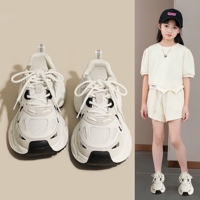 girls‘ sneakers 2023 autumn new big children mesh breathable clunky sneakers popular lightweight casual shoes for students