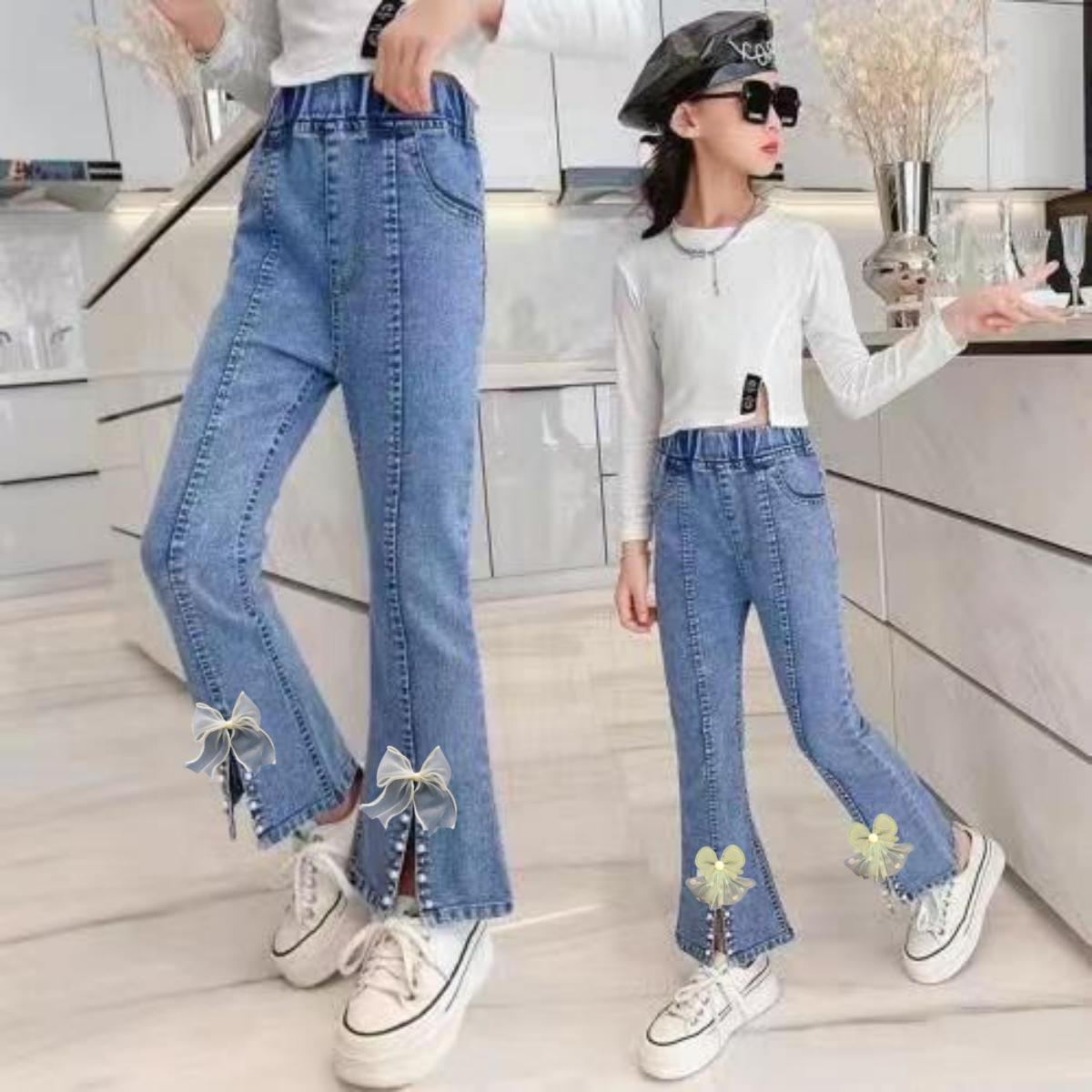 Girls' Jeans Children's Trousers Bell-Bottom Pants Spring and Autumn Medium and rge Children's Casual Baby Long Pants Thin New