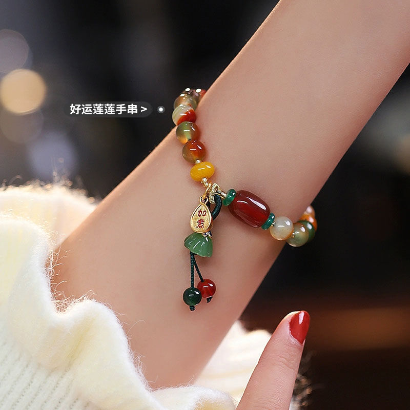 natural stone ethnic style lotus seedpod bracelet national fashion exquisite design accessories women‘s new niche girlfriend gifts jewelry