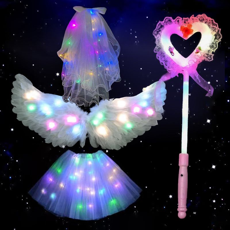 luminous veil cosplay angel feather wings kindergarten children halloween party dress up magic stick